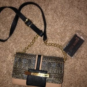 Brown and black with bronze small purse/clutch